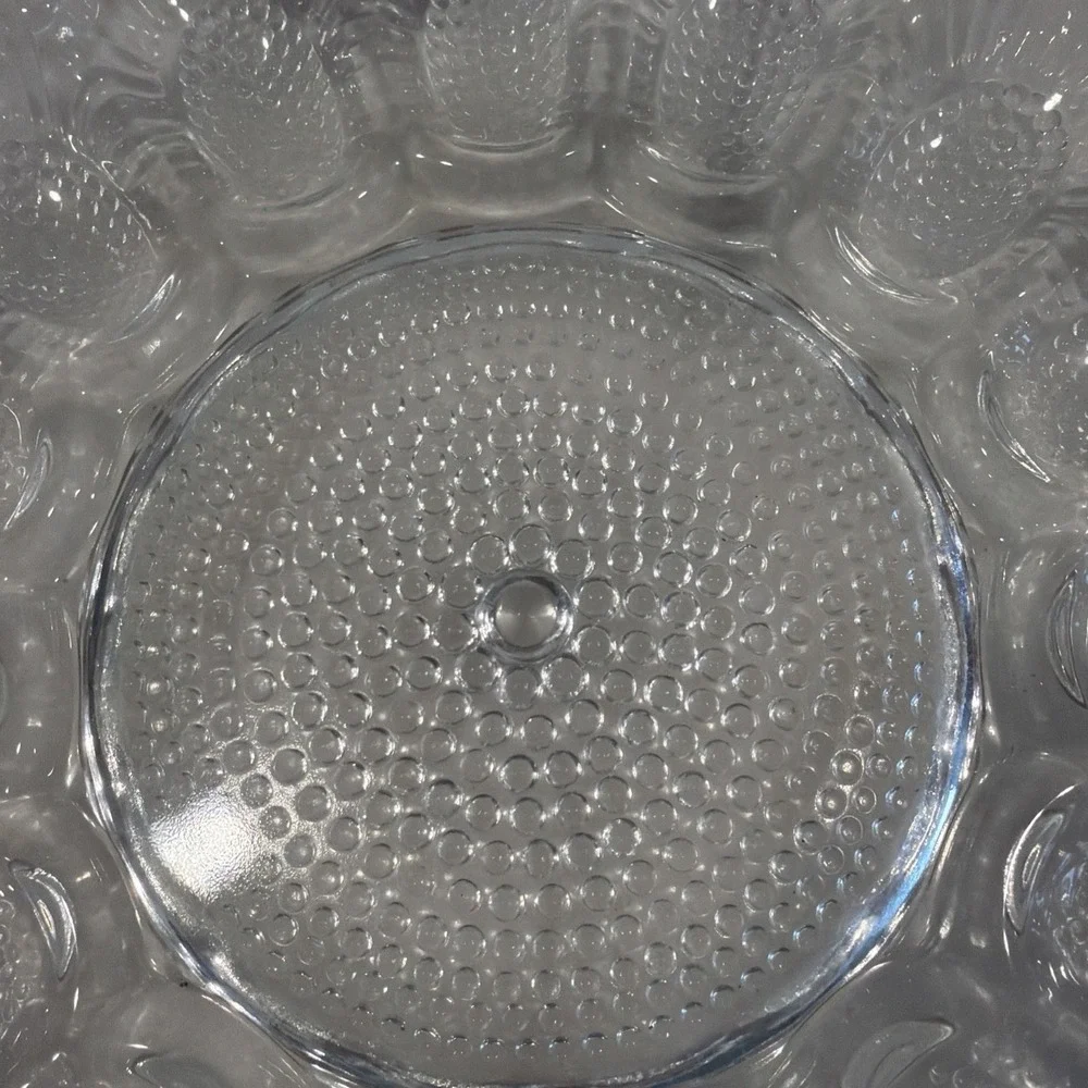 Vintage Indiana Glass Hobnail Clear Deviled Egg Oyster Plate 15 Spaces 11-1/4
